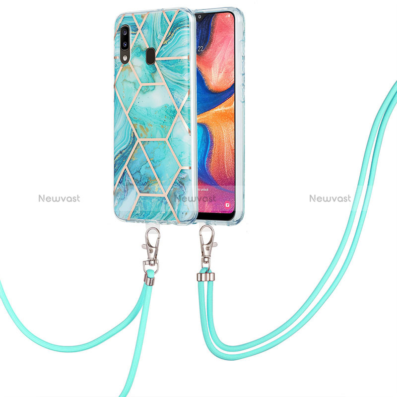 Silicone Candy Rubber Gel Fashionable Pattern Soft Case Cover with Lanyard Strap Y01B for Samsung Galaxy A30 Matcha Green