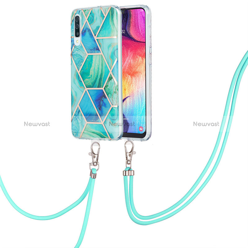 Silicone Candy Rubber Gel Fashionable Pattern Soft Case Cover with Lanyard Strap Y01B for Samsung Galaxy A30S