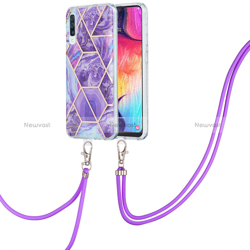 Silicone Candy Rubber Gel Fashionable Pattern Soft Case Cover with Lanyard Strap Y01B for Samsung Galaxy A30S