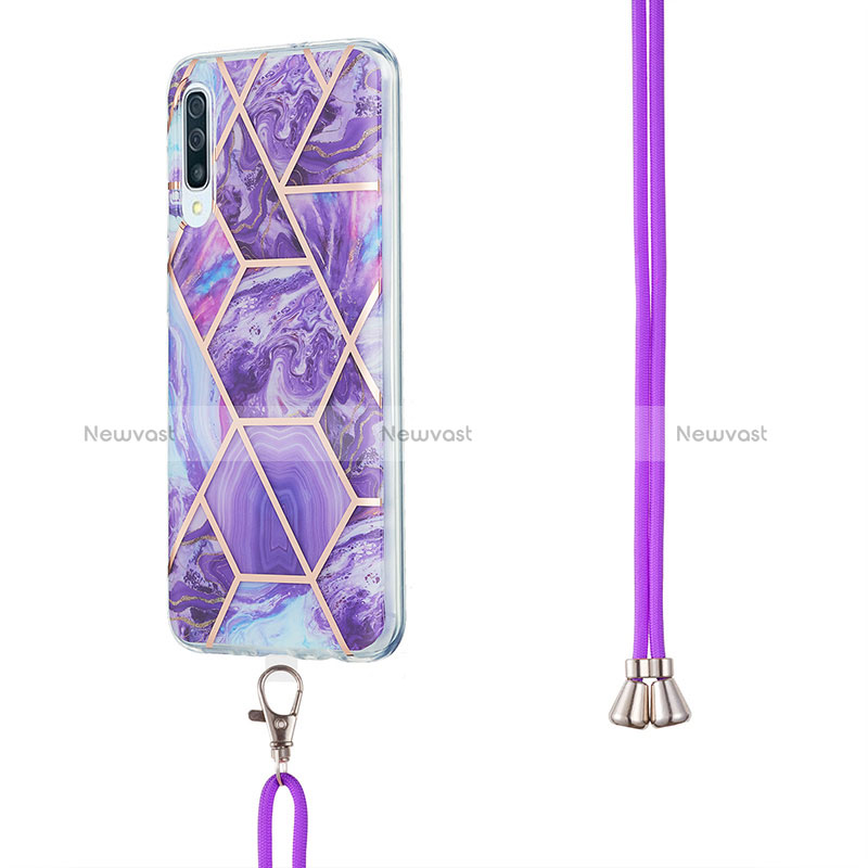 Silicone Candy Rubber Gel Fashionable Pattern Soft Case Cover with Lanyard Strap Y01B for Samsung Galaxy A30S