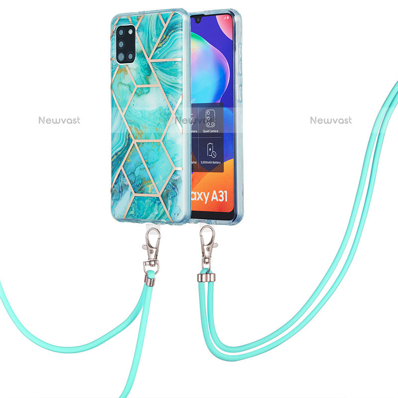 Silicone Candy Rubber Gel Fashionable Pattern Soft Case Cover with Lanyard Strap Y01B for Samsung Galaxy A31