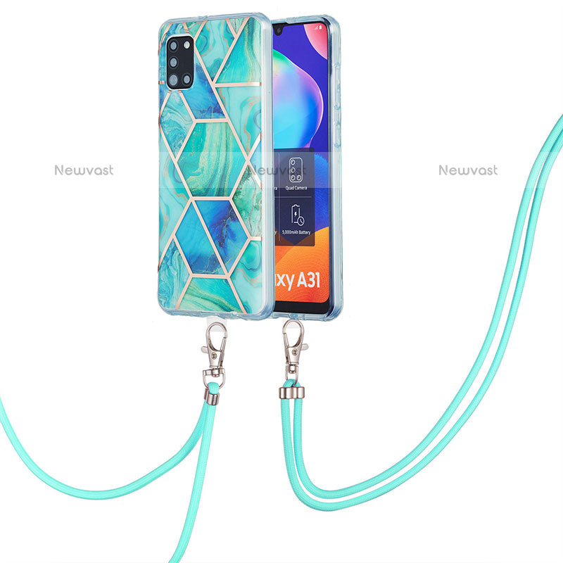 Silicone Candy Rubber Gel Fashionable Pattern Soft Case Cover with Lanyard Strap Y01B for Samsung Galaxy A31 Green