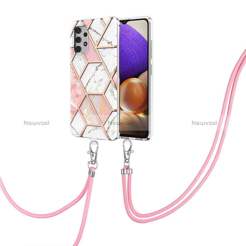 Silicone Candy Rubber Gel Fashionable Pattern Soft Case Cover with Lanyard Strap Y01B for Samsung Galaxy A32 4G