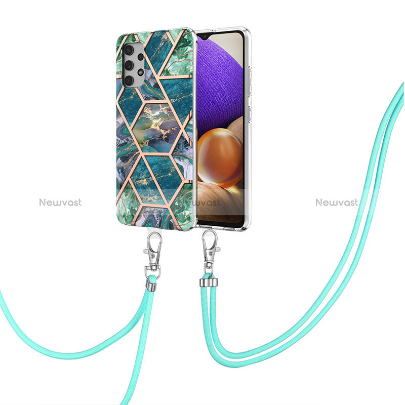 Silicone Candy Rubber Gel Fashionable Pattern Soft Case Cover with Lanyard Strap Y01B for Samsung Galaxy A32 4G