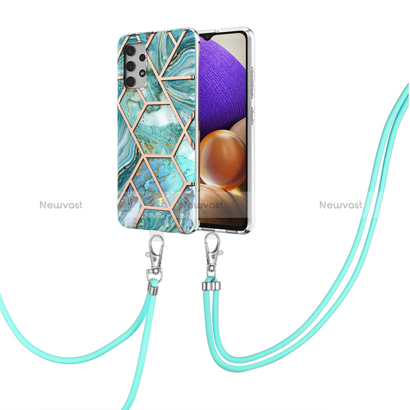 Silicone Candy Rubber Gel Fashionable Pattern Soft Case Cover with Lanyard Strap Y01B for Samsung Galaxy A32 4G