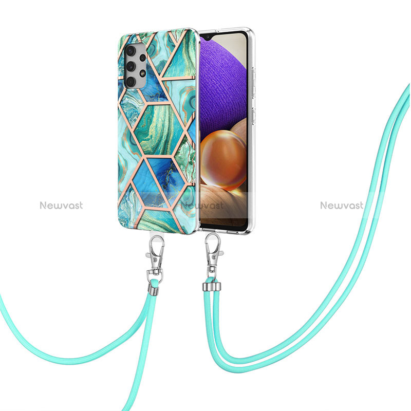 Silicone Candy Rubber Gel Fashionable Pattern Soft Case Cover with Lanyard Strap Y01B for Samsung Galaxy A32 5G