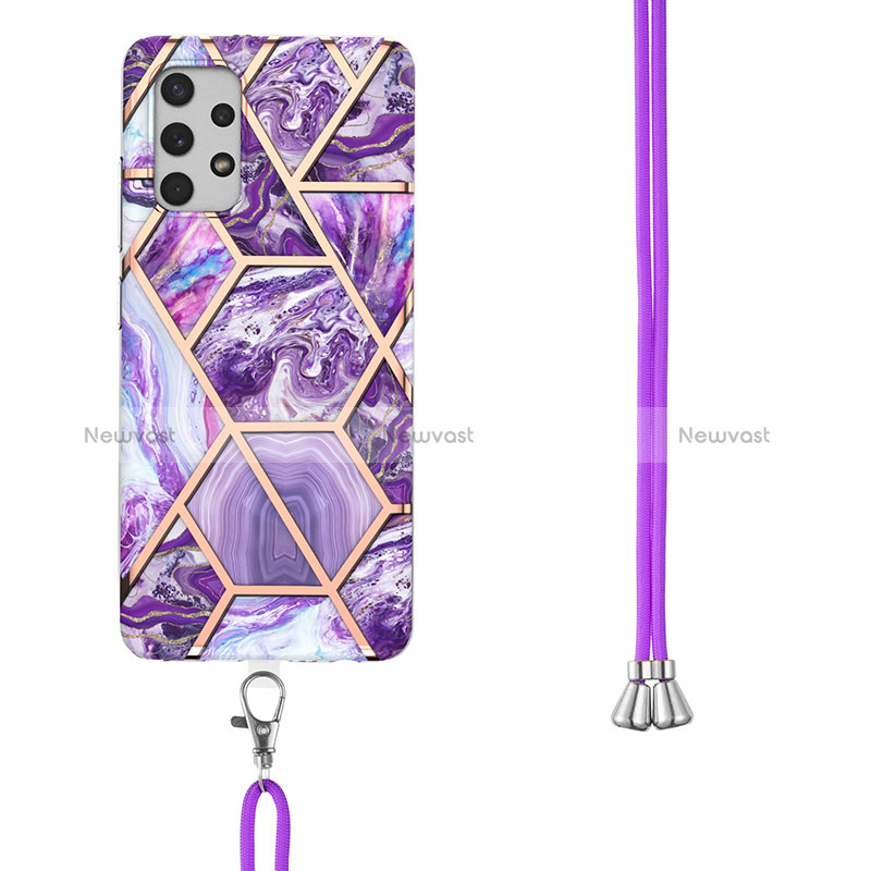 Silicone Candy Rubber Gel Fashionable Pattern Soft Case Cover with Lanyard Strap Y01B for Samsung Galaxy A32 5G