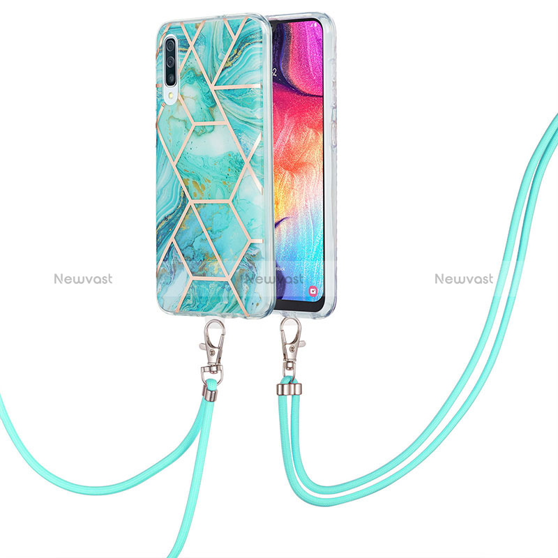 Silicone Candy Rubber Gel Fashionable Pattern Soft Case Cover with Lanyard Strap Y01B for Samsung Galaxy A50