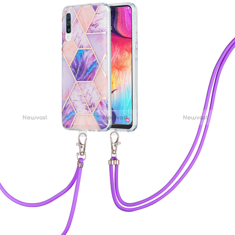 Silicone Candy Rubber Gel Fashionable Pattern Soft Case Cover with Lanyard Strap Y01B for Samsung Galaxy A50