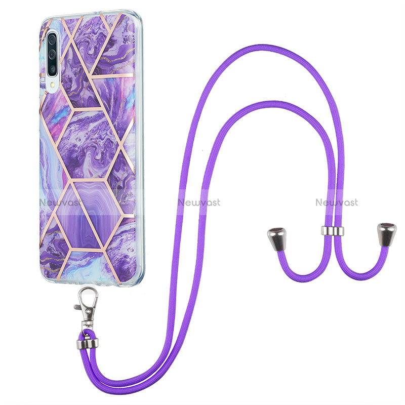 Silicone Candy Rubber Gel Fashionable Pattern Soft Case Cover with Lanyard Strap Y01B for Samsung Galaxy A50