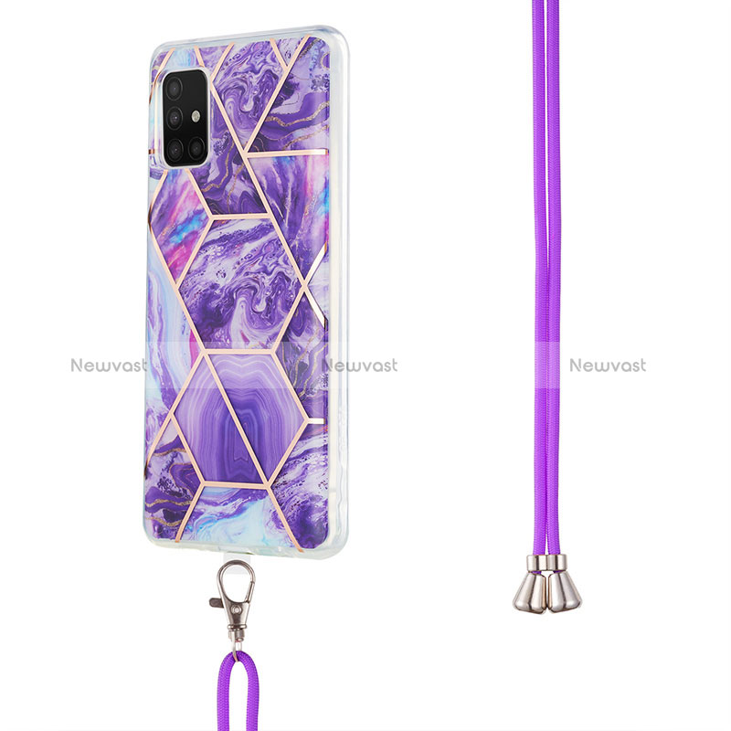 Silicone Candy Rubber Gel Fashionable Pattern Soft Case Cover with Lanyard Strap Y01B for Samsung Galaxy A51 5G