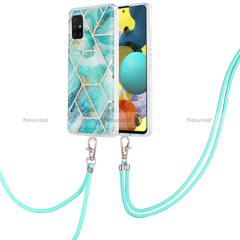 Silicone Candy Rubber Gel Fashionable Pattern Soft Case Cover with Lanyard Strap Y01B for Samsung Galaxy A51 5G Matcha Green