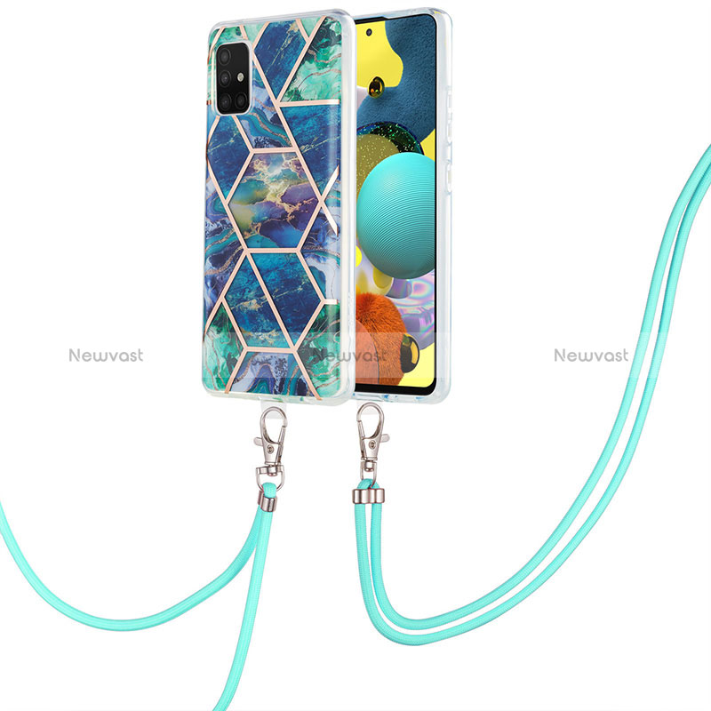 Silicone Candy Rubber Gel Fashionable Pattern Soft Case Cover with Lanyard Strap Y01B for Samsung Galaxy A51 5G Midnight Green