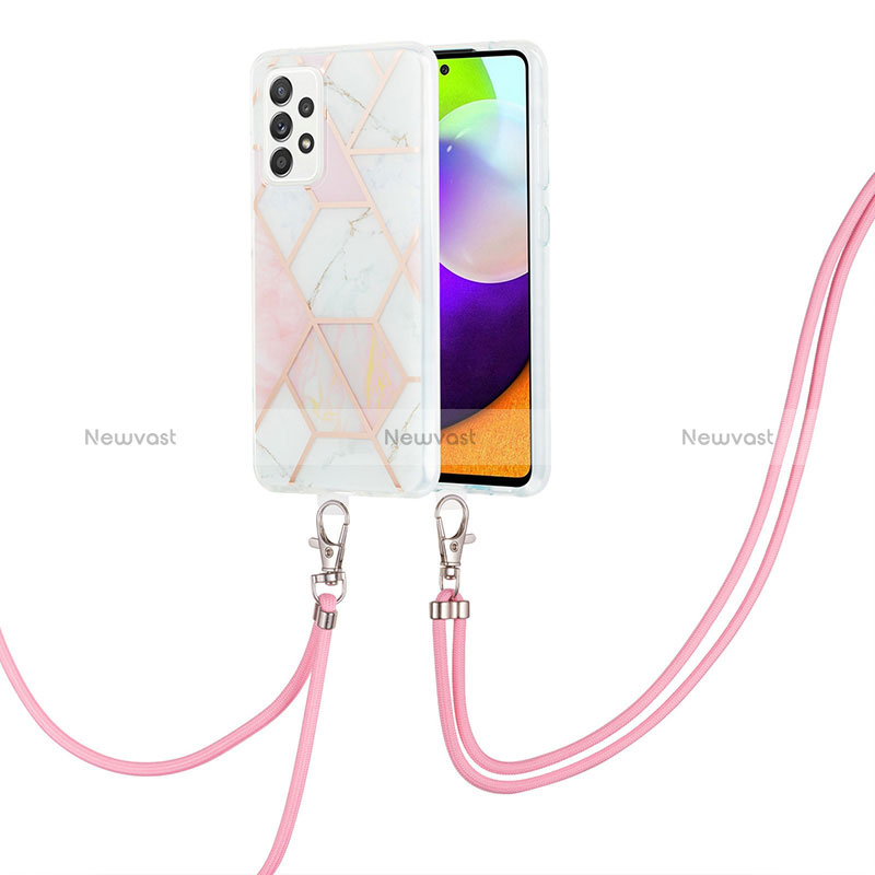 Silicone Candy Rubber Gel Fashionable Pattern Soft Case Cover with Lanyard Strap Y01B for Samsung Galaxy A52 4G