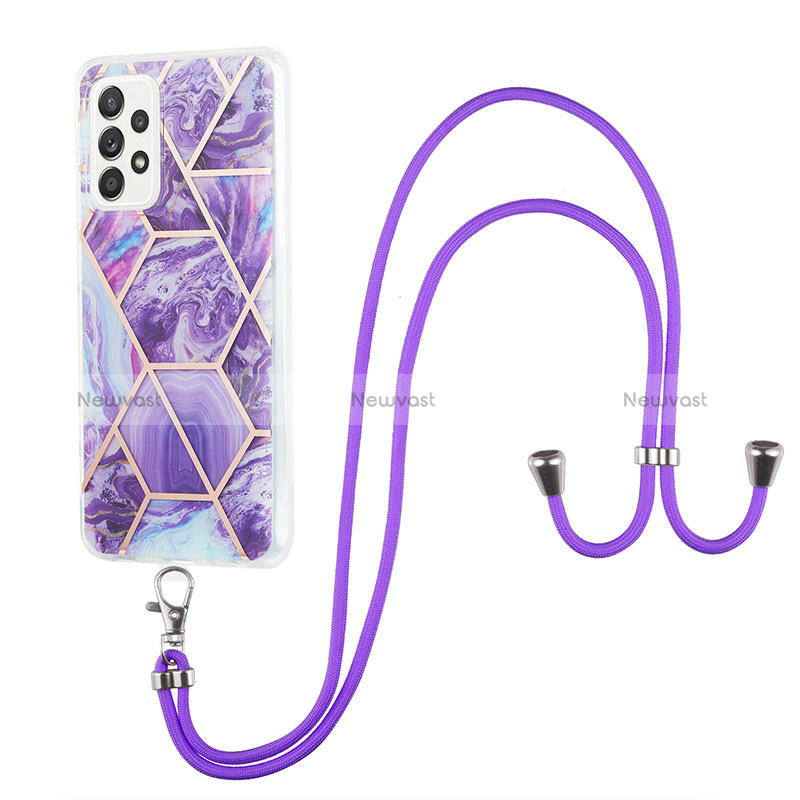 Silicone Candy Rubber Gel Fashionable Pattern Soft Case Cover with Lanyard Strap Y01B for Samsung Galaxy A52 4G