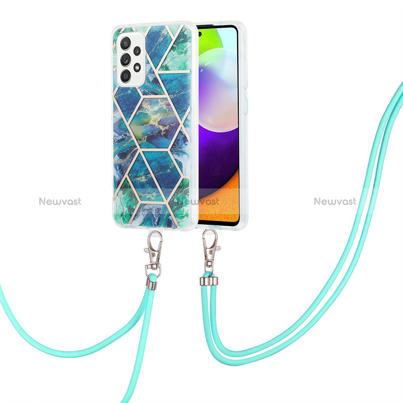 Silicone Candy Rubber Gel Fashionable Pattern Soft Case Cover with Lanyard Strap Y01B for Samsung Galaxy A52 5G