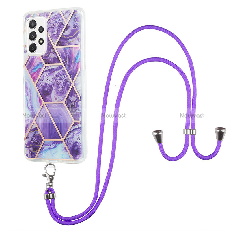 Silicone Candy Rubber Gel Fashionable Pattern Soft Case Cover with Lanyard Strap Y01B for Samsung Galaxy A53 5G