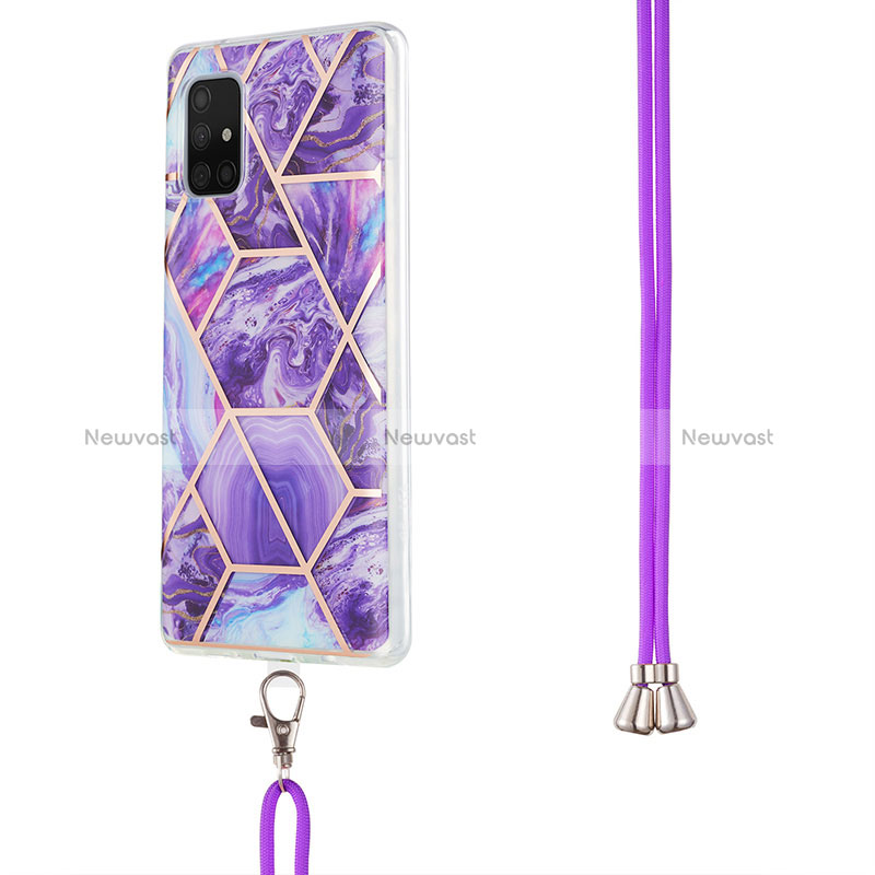 Silicone Candy Rubber Gel Fashionable Pattern Soft Case Cover with Lanyard Strap Y01B for Samsung Galaxy A71 5G