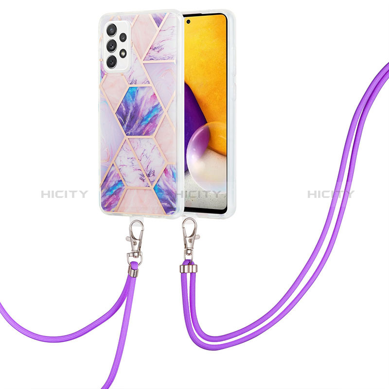 Silicone Candy Rubber Gel Fashionable Pattern Soft Case Cover with Lanyard Strap Y01B for Samsung Galaxy A72 4G