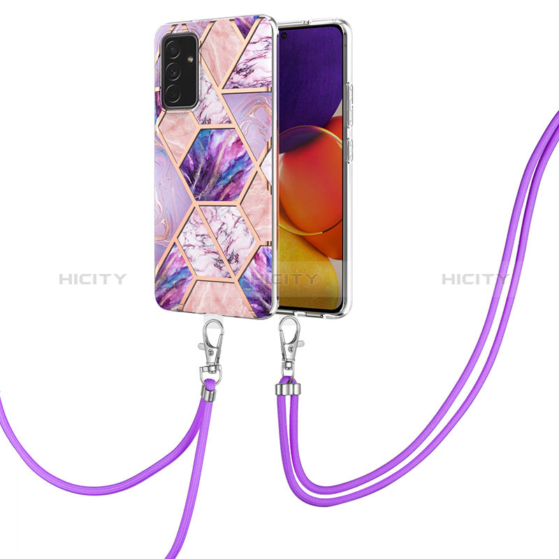 Silicone Candy Rubber Gel Fashionable Pattern Soft Case Cover with Lanyard Strap Y01B for Samsung Galaxy A82 5G