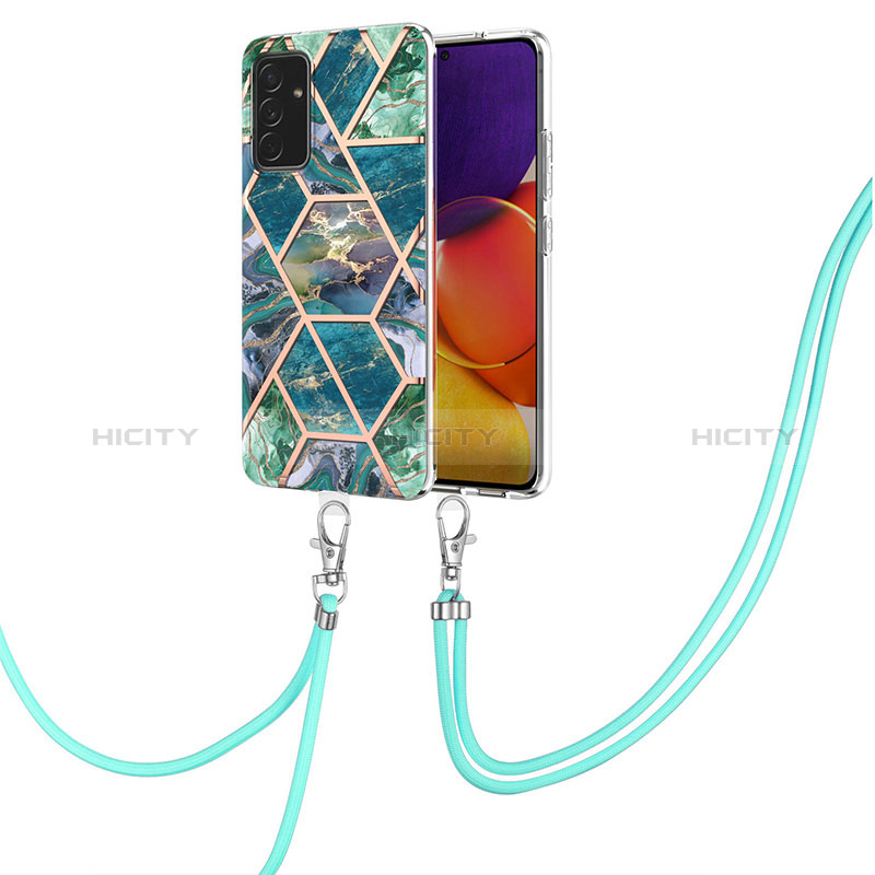 Silicone Candy Rubber Gel Fashionable Pattern Soft Case Cover with Lanyard Strap Y01B for Samsung Galaxy A82 5G Midnight Green