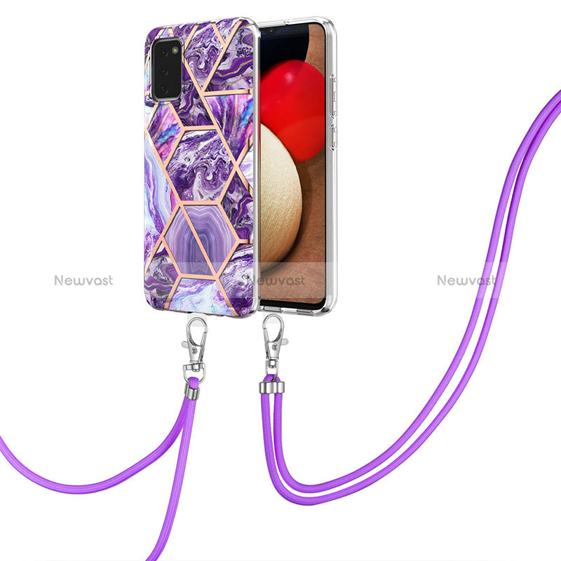 Silicone Candy Rubber Gel Fashionable Pattern Soft Case Cover with Lanyard Strap Y01B for Samsung Galaxy F02S SM-E025F