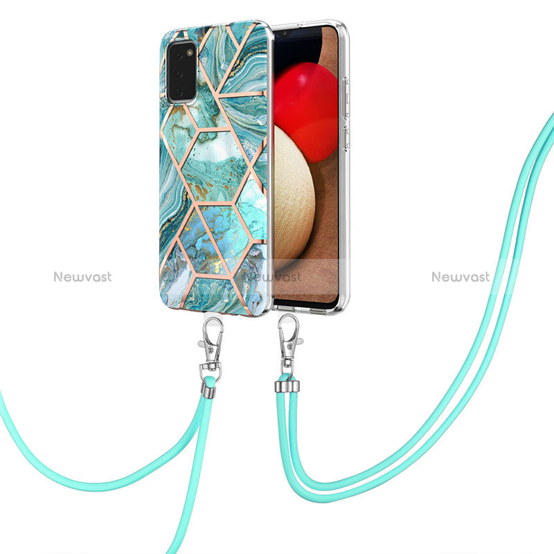 Silicone Candy Rubber Gel Fashionable Pattern Soft Case Cover with Lanyard Strap Y01B for Samsung Galaxy F02S SM-E025F