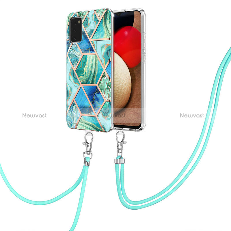 Silicone Candy Rubber Gel Fashionable Pattern Soft Case Cover with Lanyard Strap Y01B for Samsung Galaxy F02S SM-E025F