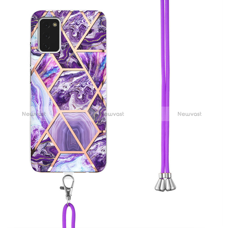 Silicone Candy Rubber Gel Fashionable Pattern Soft Case Cover with Lanyard Strap Y01B for Samsung Galaxy F02S SM-E025F
