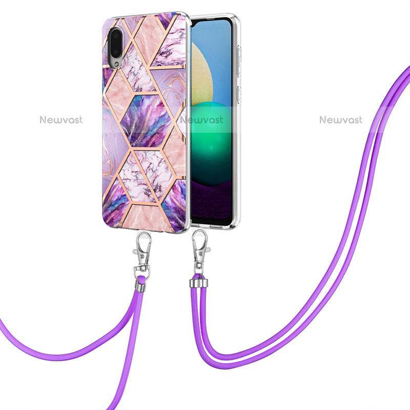 Silicone Candy Rubber Gel Fashionable Pattern Soft Case Cover with Lanyard Strap Y01B for Samsung Galaxy M02