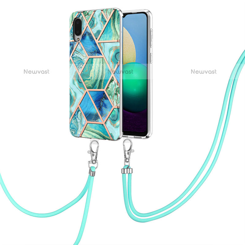 Silicone Candy Rubber Gel Fashionable Pattern Soft Case Cover with Lanyard Strap Y01B for Samsung Galaxy M02