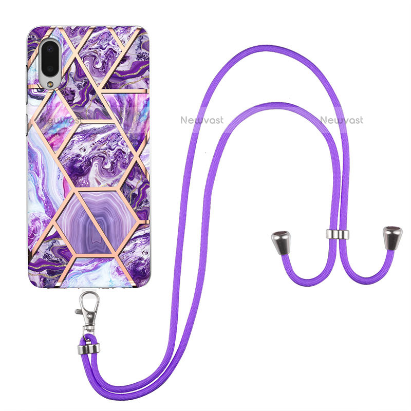 Silicone Candy Rubber Gel Fashionable Pattern Soft Case Cover with Lanyard Strap Y01B for Samsung Galaxy M02