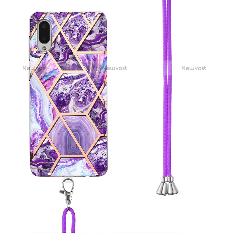 Silicone Candy Rubber Gel Fashionable Pattern Soft Case Cover with Lanyard Strap Y01B for Samsung Galaxy M02