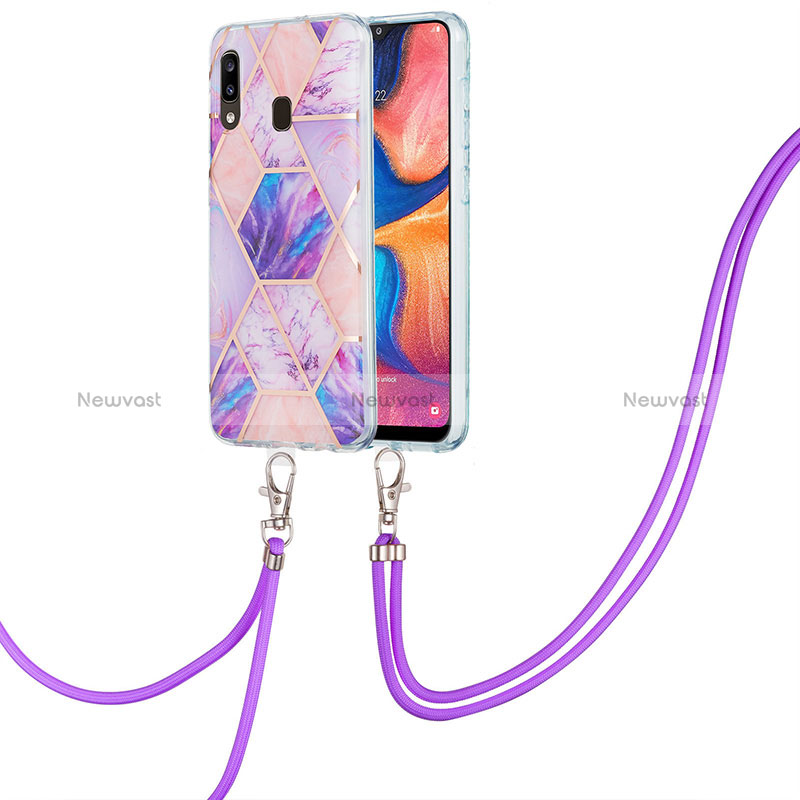 Silicone Candy Rubber Gel Fashionable Pattern Soft Case Cover with Lanyard Strap Y01B for Samsung Galaxy M10S