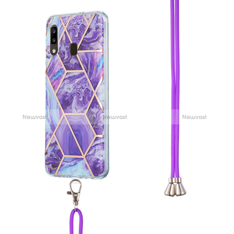 Silicone Candy Rubber Gel Fashionable Pattern Soft Case Cover with Lanyard Strap Y01B for Samsung Galaxy M10S