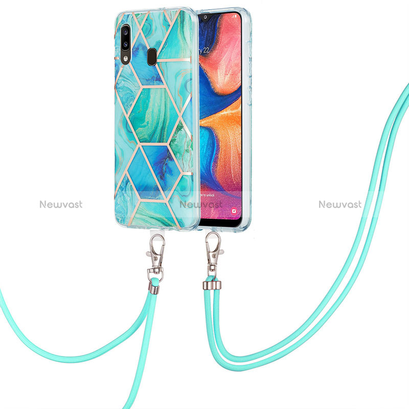 Silicone Candy Rubber Gel Fashionable Pattern Soft Case Cover with Lanyard Strap Y01B for Samsung Galaxy M10S Green