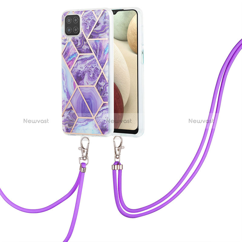 Silicone Candy Rubber Gel Fashionable Pattern Soft Case Cover with Lanyard Strap Y01B for Samsung Galaxy M12