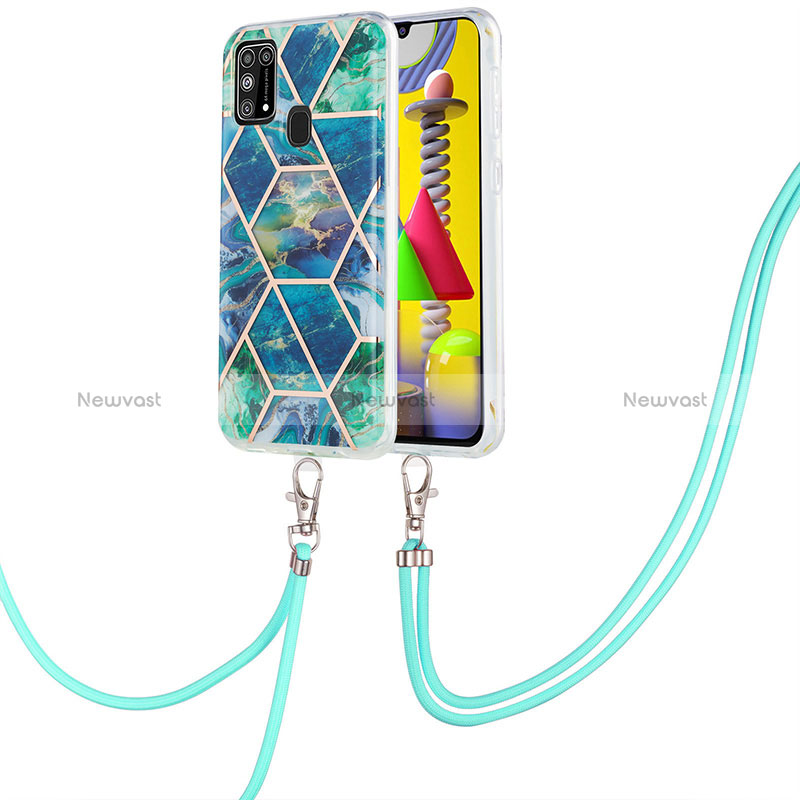 Silicone Candy Rubber Gel Fashionable Pattern Soft Case Cover with Lanyard Strap Y01B for Samsung Galaxy M21s