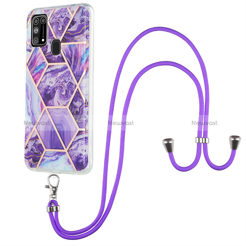 Silicone Candy Rubber Gel Fashionable Pattern Soft Case Cover with Lanyard Strap Y01B for Samsung Galaxy M21s