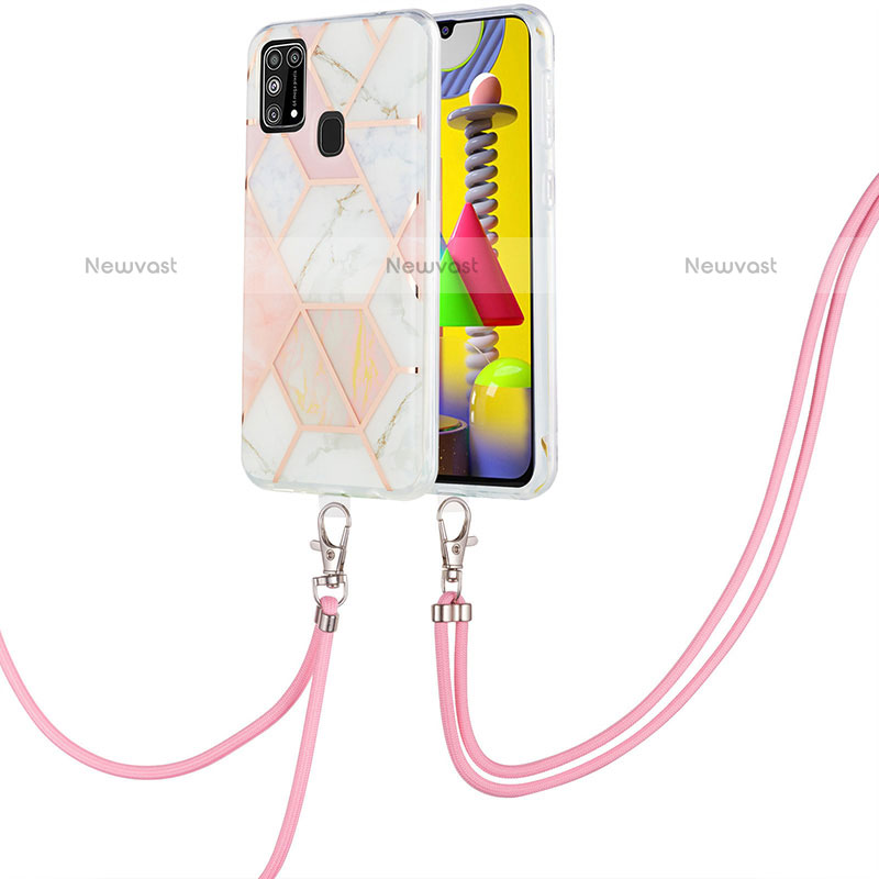 Silicone Candy Rubber Gel Fashionable Pattern Soft Case Cover with Lanyard Strap Y01B for Samsung Galaxy M31