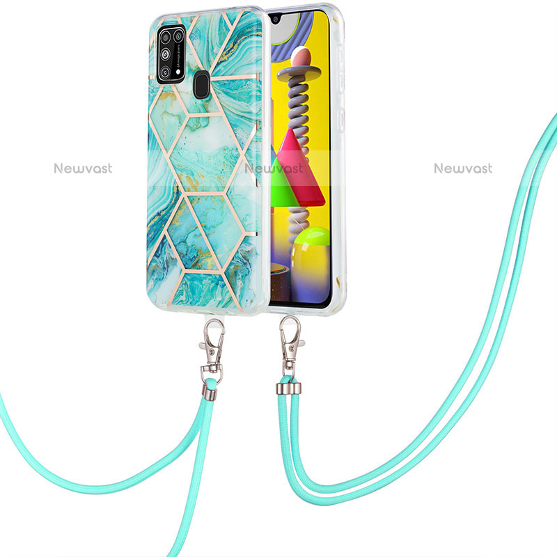 Silicone Candy Rubber Gel Fashionable Pattern Soft Case Cover with Lanyard Strap Y01B for Samsung Galaxy M31