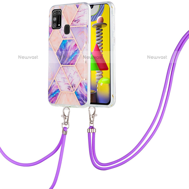 Silicone Candy Rubber Gel Fashionable Pattern Soft Case Cover with Lanyard Strap Y01B for Samsung Galaxy M31