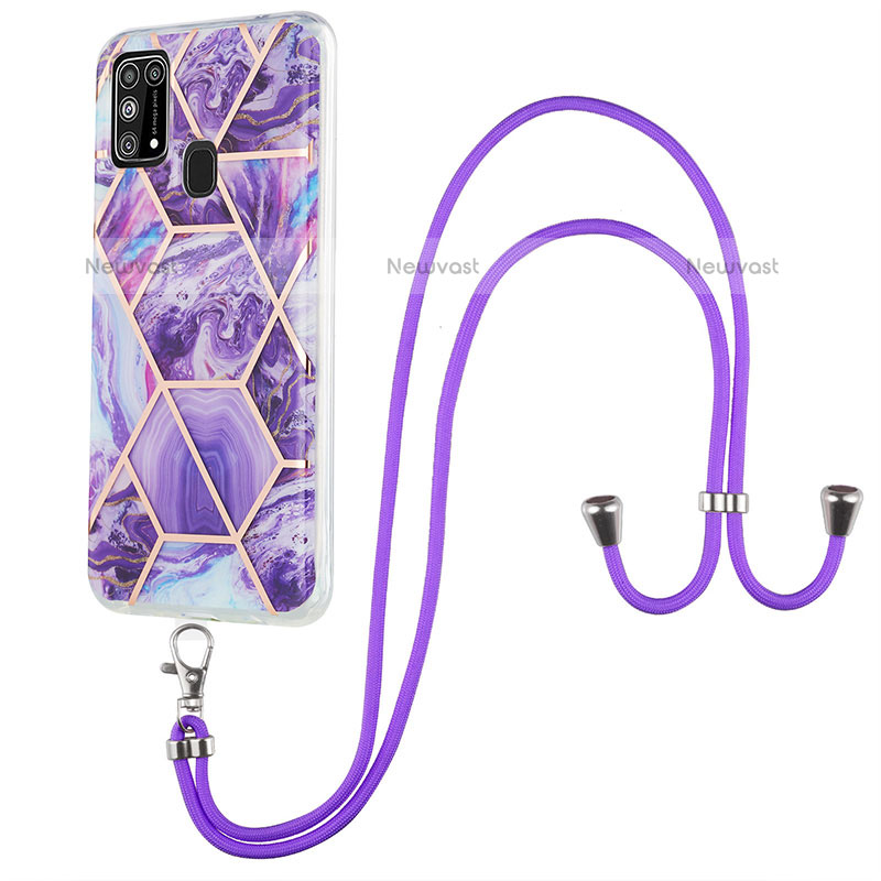 Silicone Candy Rubber Gel Fashionable Pattern Soft Case Cover with Lanyard Strap Y01B for Samsung Galaxy M31