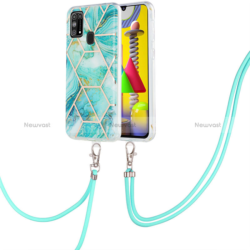 Silicone Candy Rubber Gel Fashionable Pattern Soft Case Cover with Lanyard Strap Y01B for Samsung Galaxy M31 Prime Edition