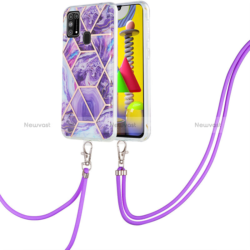 Silicone Candy Rubber Gel Fashionable Pattern Soft Case Cover with Lanyard Strap Y01B for Samsung Galaxy M31 Prime Edition