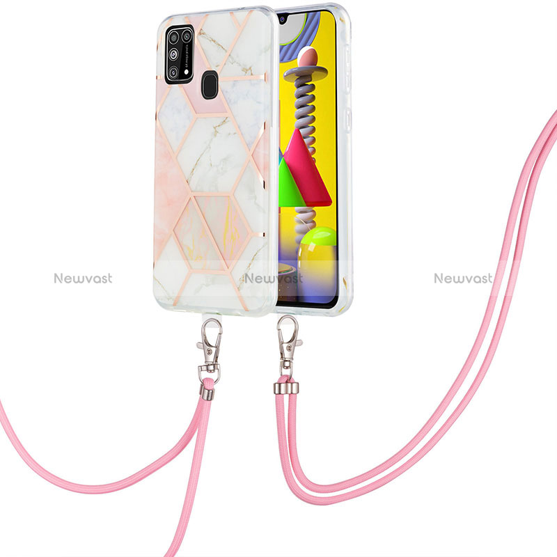 Silicone Candy Rubber Gel Fashionable Pattern Soft Case Cover with Lanyard Strap Y01B for Samsung Galaxy M31 Prime Edition Pink