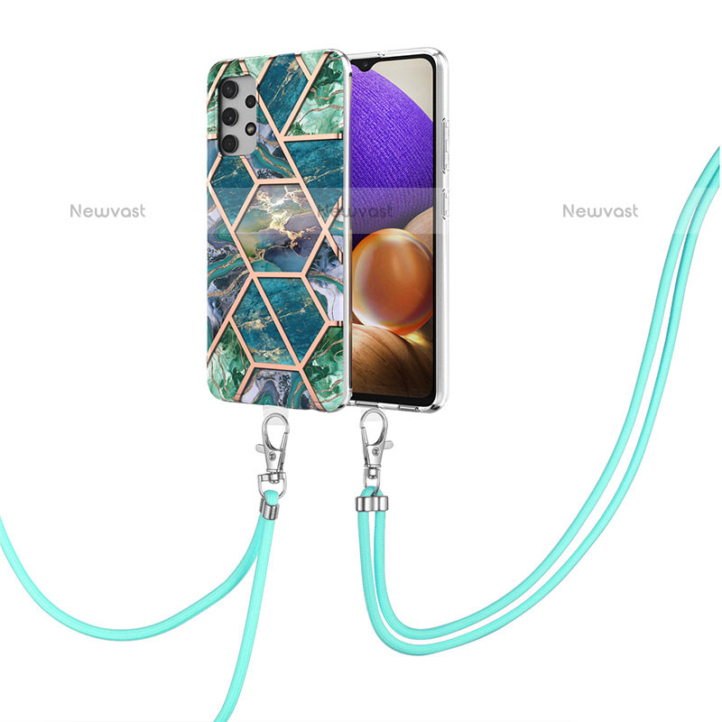 Silicone Candy Rubber Gel Fashionable Pattern Soft Case Cover with Lanyard Strap Y01B for Samsung Galaxy M32 5G