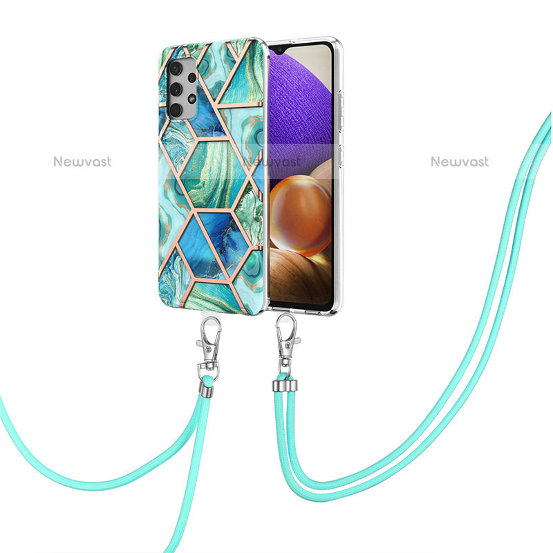 Silicone Candy Rubber Gel Fashionable Pattern Soft Case Cover with Lanyard Strap Y01B for Samsung Galaxy M32 5G