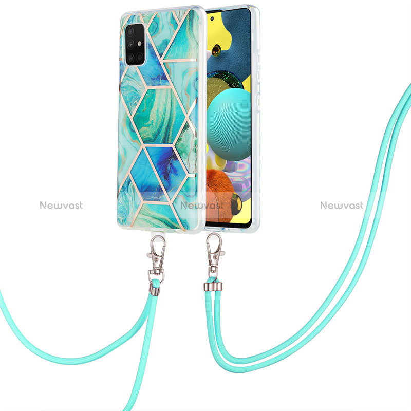 Silicone Candy Rubber Gel Fashionable Pattern Soft Case Cover with Lanyard Strap Y01B for Samsung Galaxy M40S Green