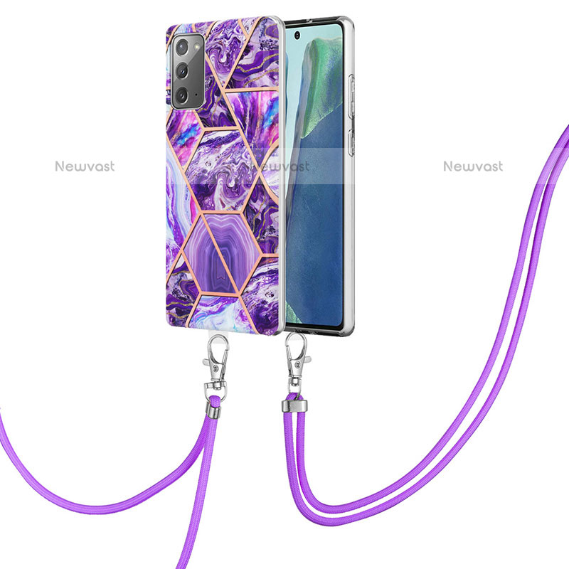 Silicone Candy Rubber Gel Fashionable Pattern Soft Case Cover with Lanyard Strap Y01B for Samsung Galaxy Note 20 5G